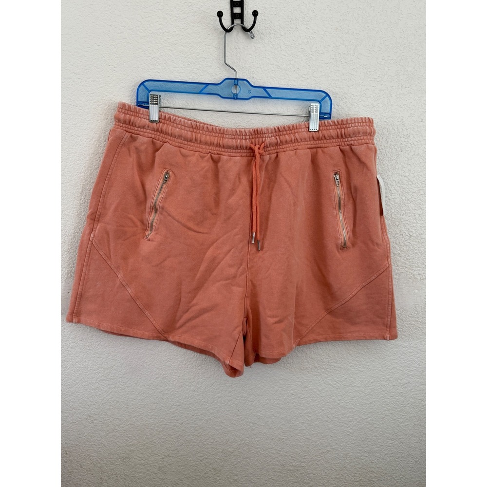 Blank NYC Power Hour Coral Pink Sweat Shorts Zipper Pockets 2X Casual Beach